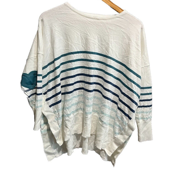 Mersea White & Blue Striped Long Sleeve Heart Elbow Women's Sweater Size OS - Picture 1 of 5